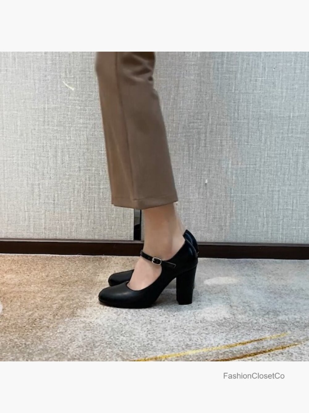 Women's Mary Jane Pumps - Block Heel, Ankle Strap, Synthetic PU - Picture 7 of 7